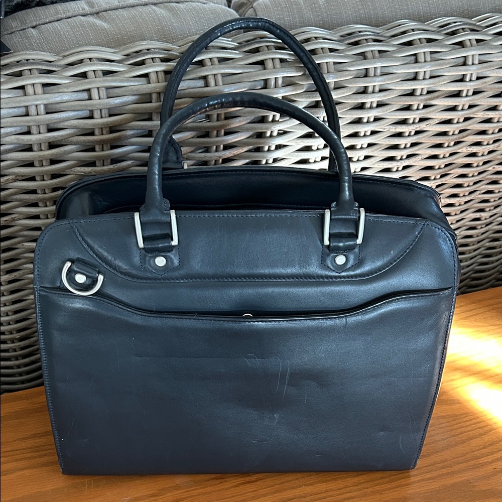 Navy Leather Satchel